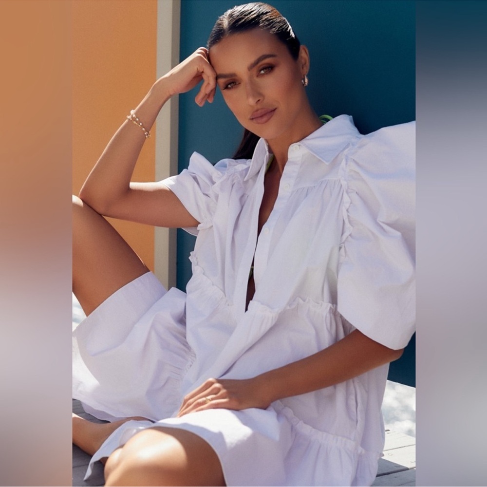 White Puff Angel Sleeve Mini Dress/Tunic